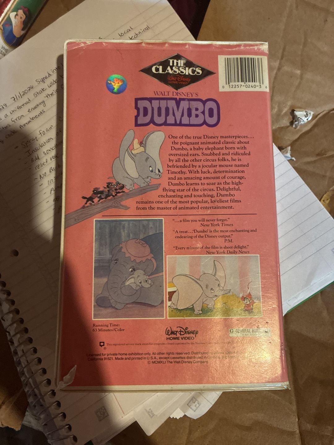 Walt Disney Dumbo Black Diamond Classics VHS Tape Pink Clamshell Case 6
