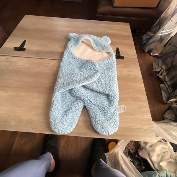 Baby Swaddle Blanket Newborn Sleeping Bag Blue Fleece Bear Ears