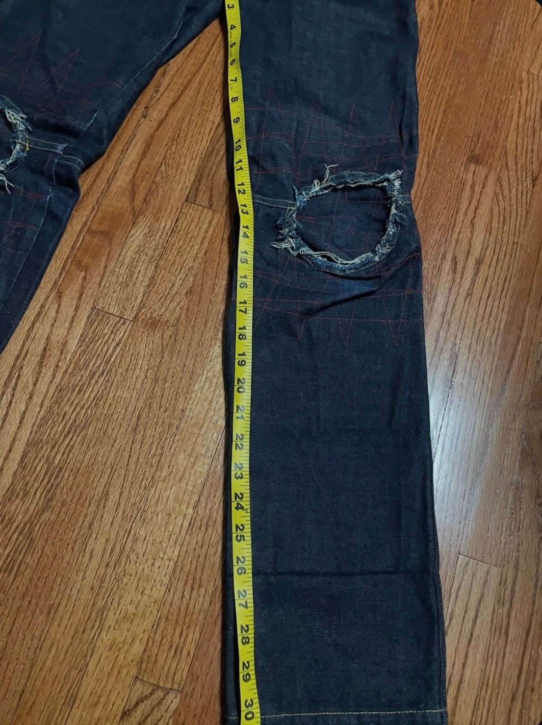 Nemeth Denim Jeans Dark Blue Button Fly Cut Out Knees 8