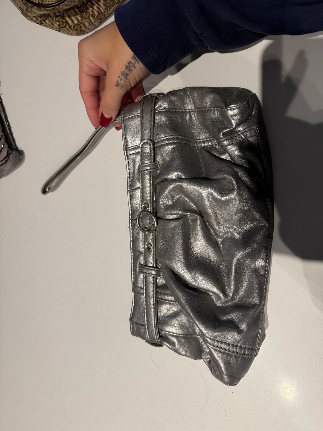 Neiman Marcus Silver Metallic Ruched Clutch Wristlet 1