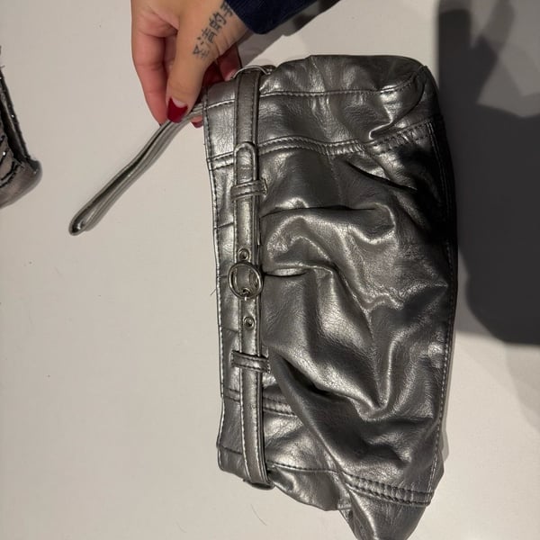 Neiman Marcus Silver Metallic Ruched Clutch Wristlet