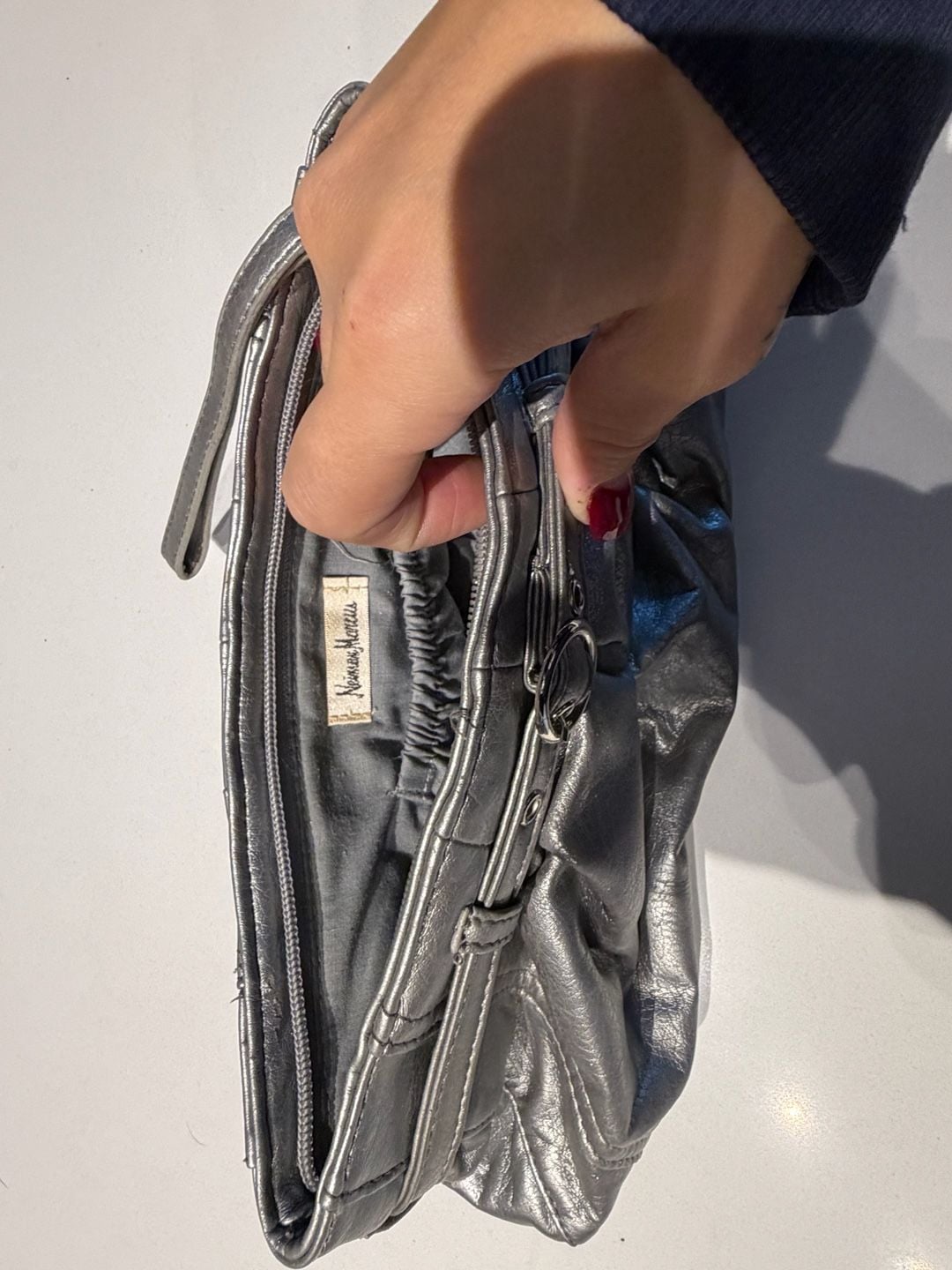 Neiman Marcus Silver Metallic Ruched Clutch Wristlet 2