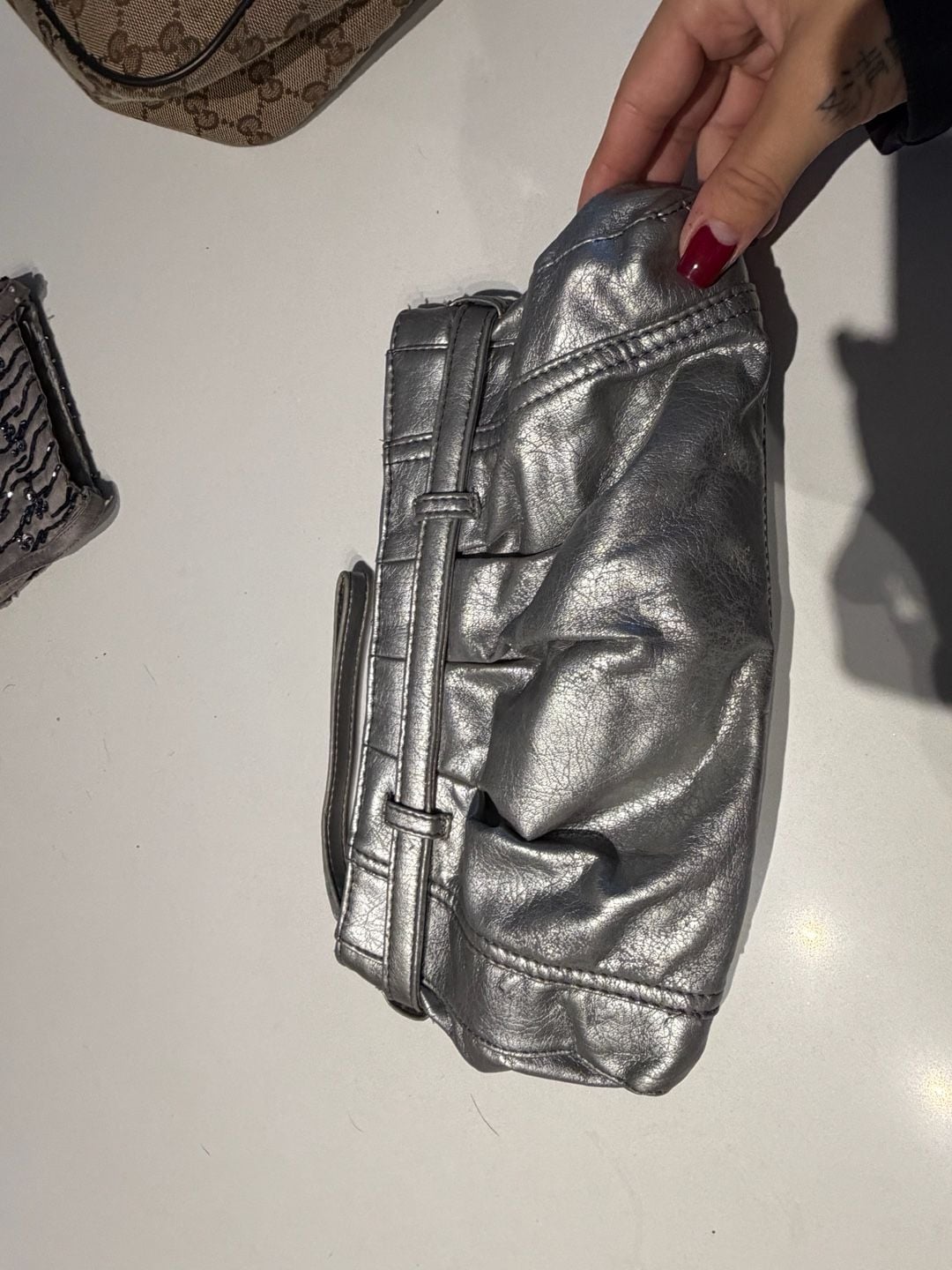 Neiman Marcus Silver Metallic Ruched Clutch Wristlet 3
