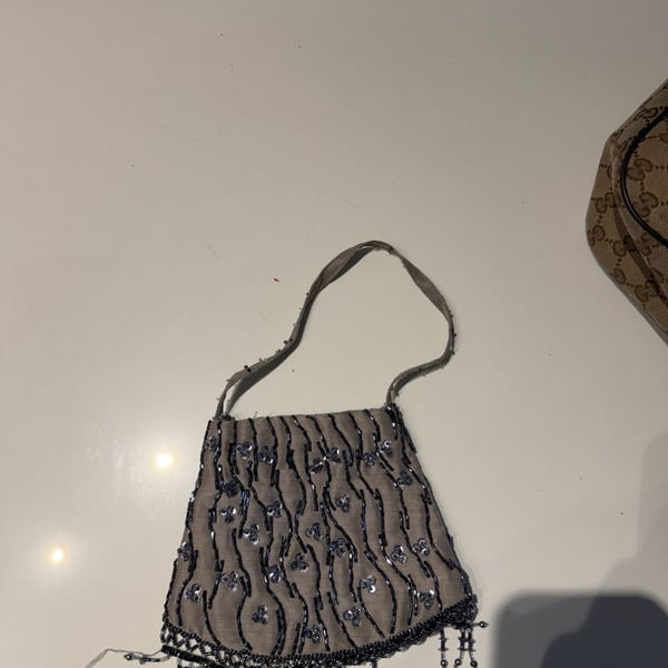 Valerie Stevens Beaded Handbag Grey Silk Beaded Evening Bag