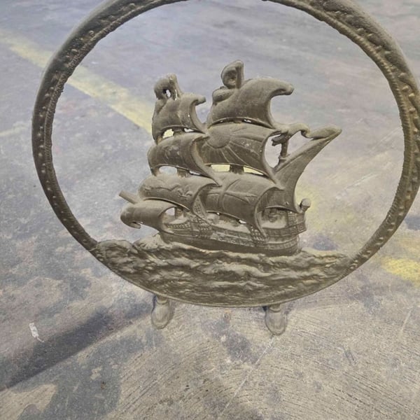 Vintage Cast Iron Sailing Ship Fireplace Screen Doorstop