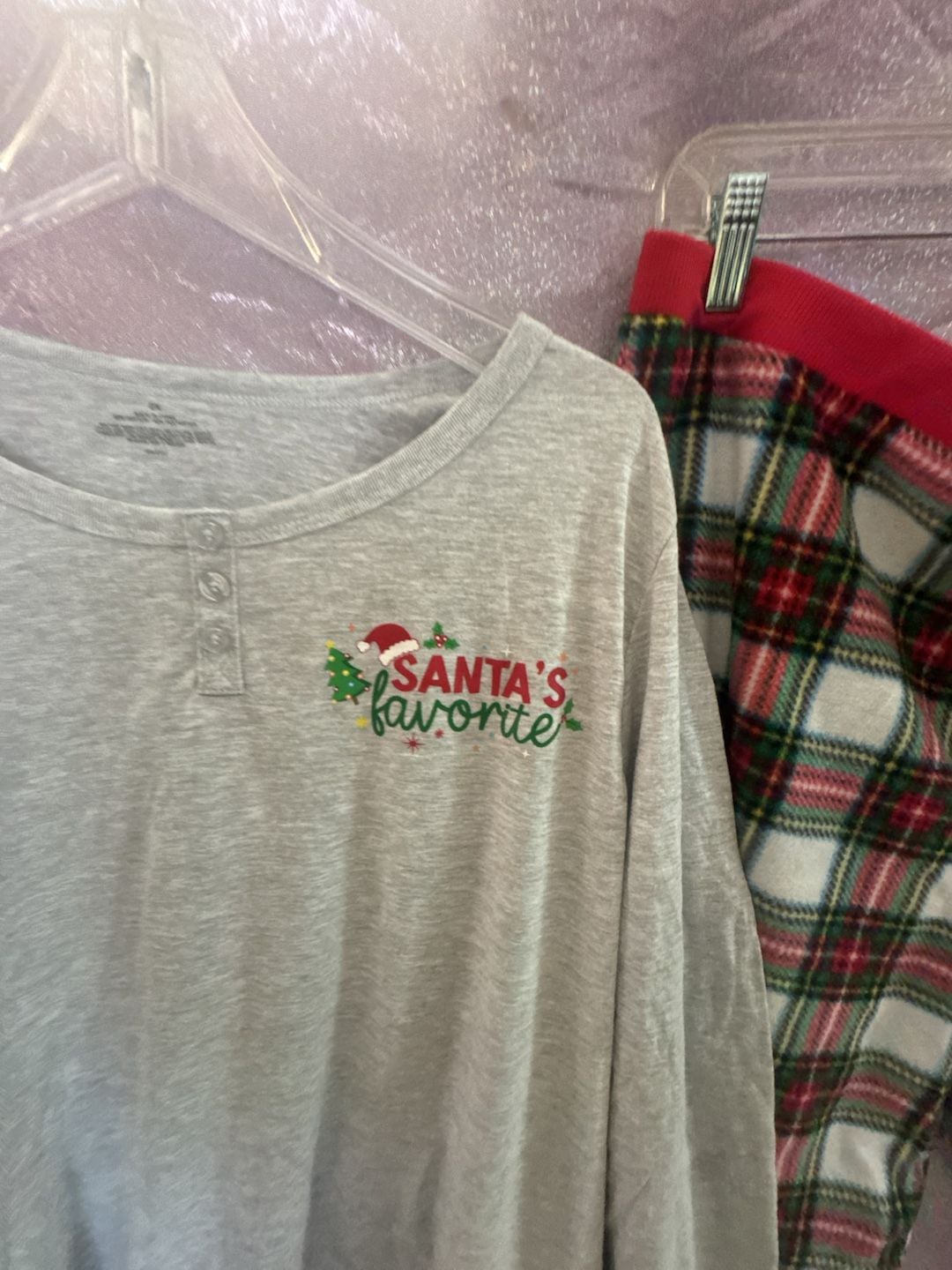 Secret Treasures Pajama Set Size 2X Santa's Favorite Gray Plaid Holiday 2