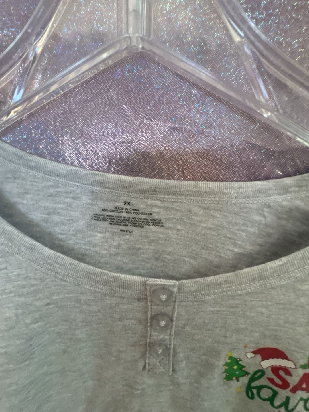 Secret Treasures Pajama Set Size 2X Santa's Favorite Gray Plaid Holiday 3