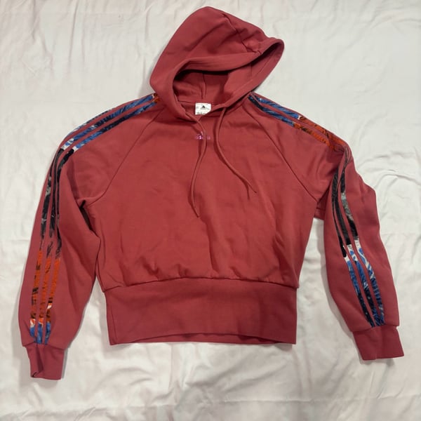 Adidas Cropped Hoodie Size S Pink Pullover 3-Stripes HP0793