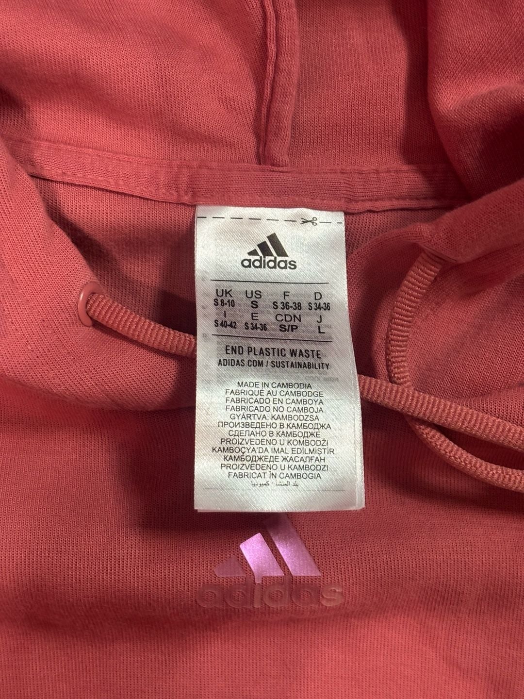 Adidas Cropped Hoodie Size S Pink Pullover 3-Stripes HP0793 3