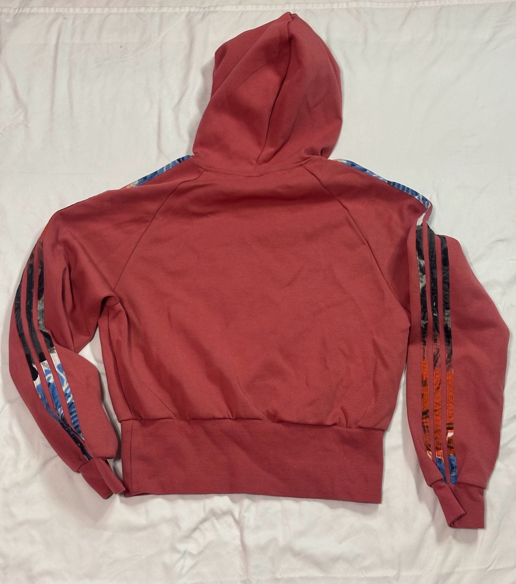 Adidas Cropped Hoodie Size S Pink Pullover 3-Stripes HP0793 4