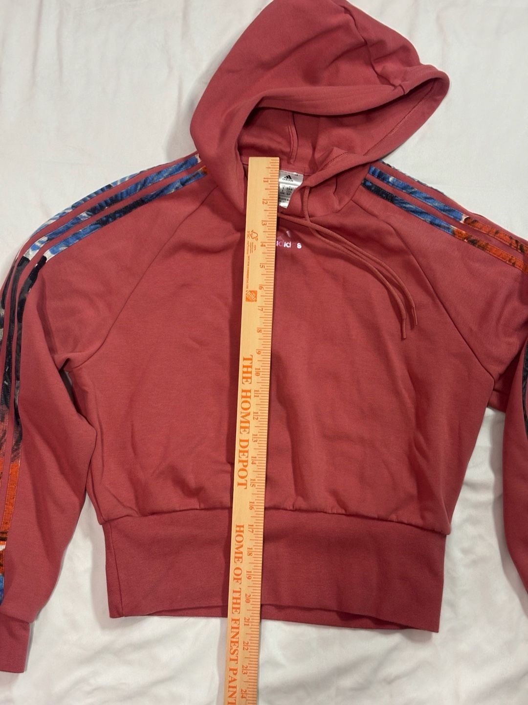 Adidas Cropped Hoodie Size S Pink Pullover 3-Stripes HP0793 5