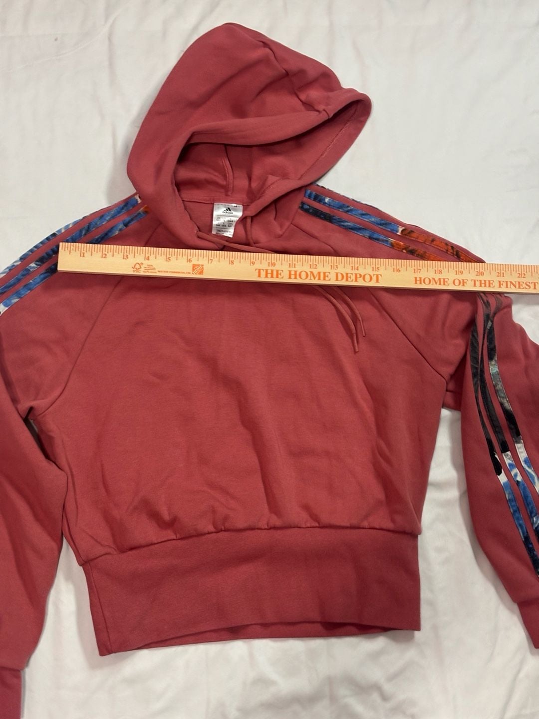 Adidas Cropped Hoodie Size S Pink Pullover 3-Stripes HP0793 6