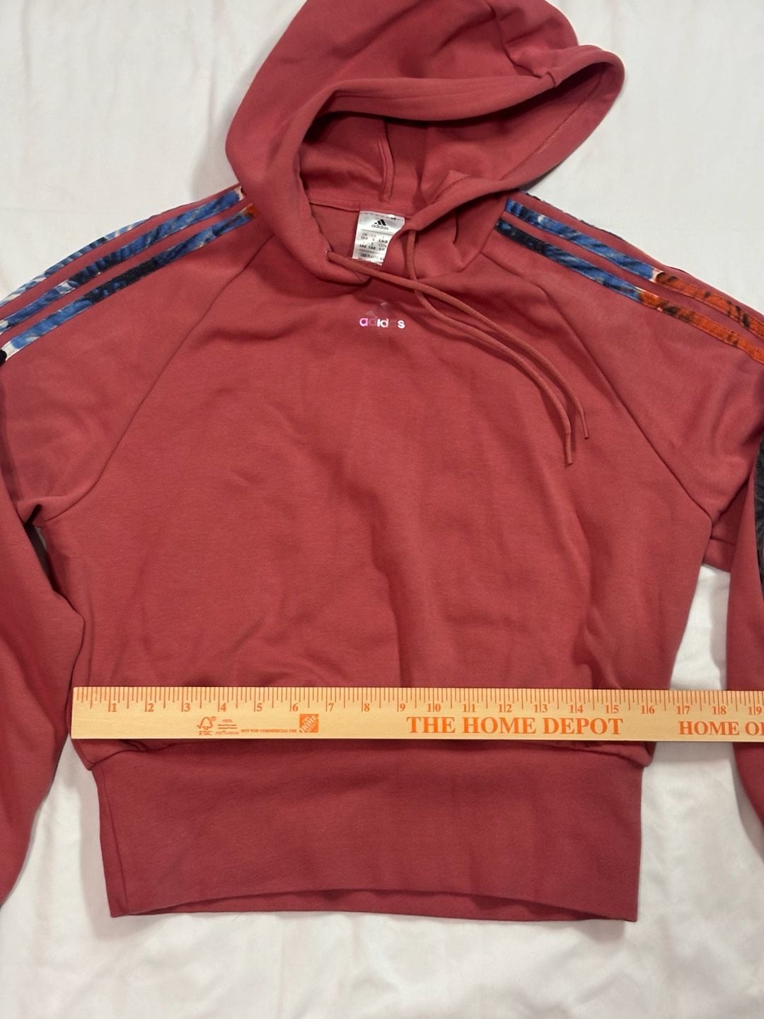 Adidas Cropped Hoodie Size S Pink Pullover 3-Stripes HP0793 7