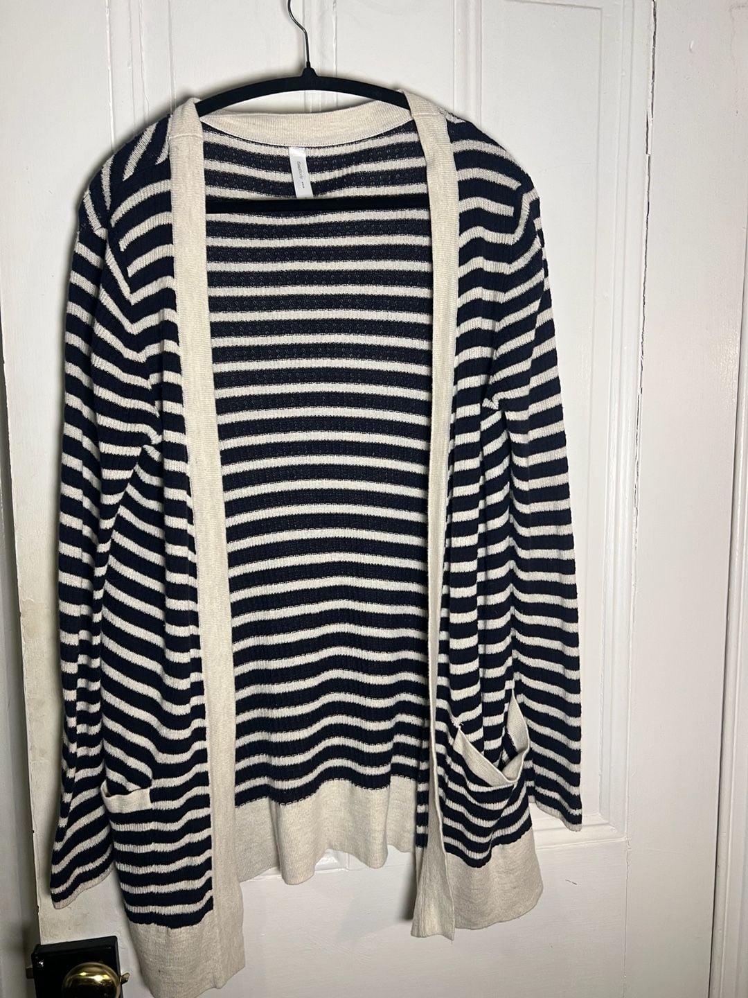 GapBody Open Front Cardigan Size S Striped Navy Cream Sweater 2