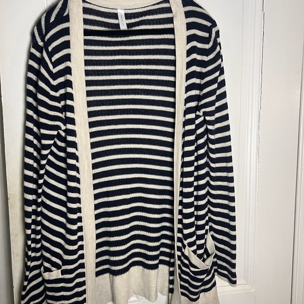 GapBody Open Front Cardigan Size S Striped Navy Cream Sweater