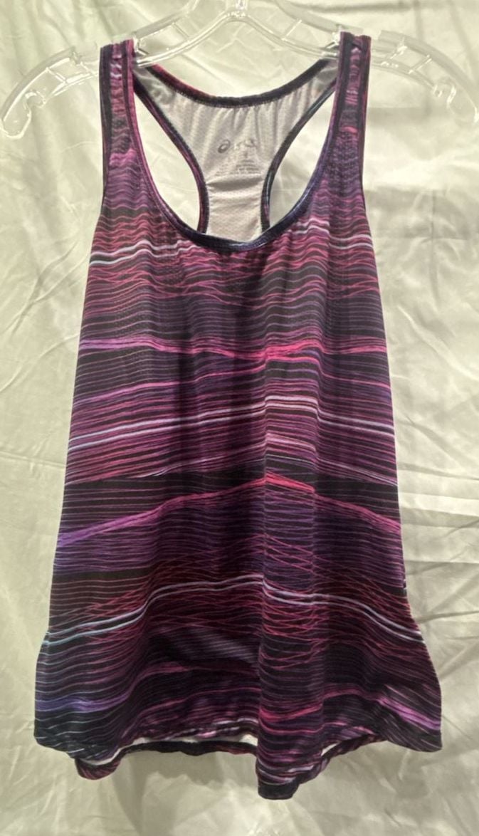 Asics Tank Top Purple Pink Striped Athletic Racerback Size L 2