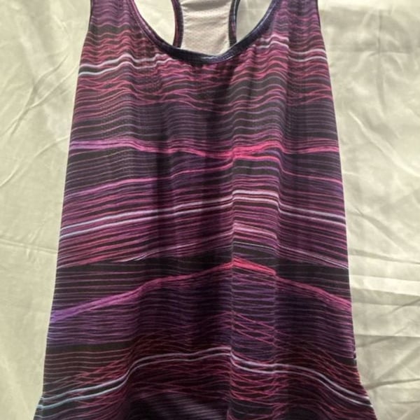 Asics Tank Top Purple Pink Striped Athletic Racerback Size L 