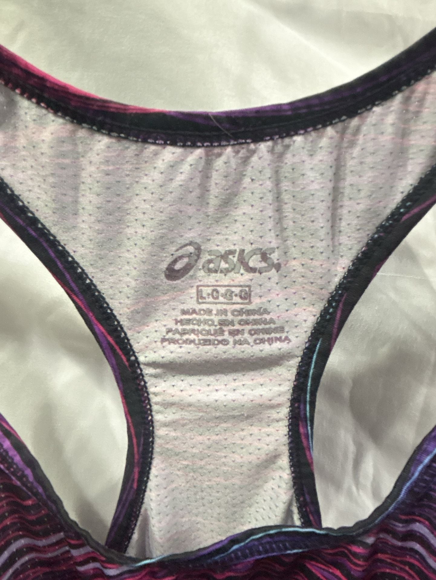 Asics Tank Top Purple Pink Striped Athletic Racerback Size L 3