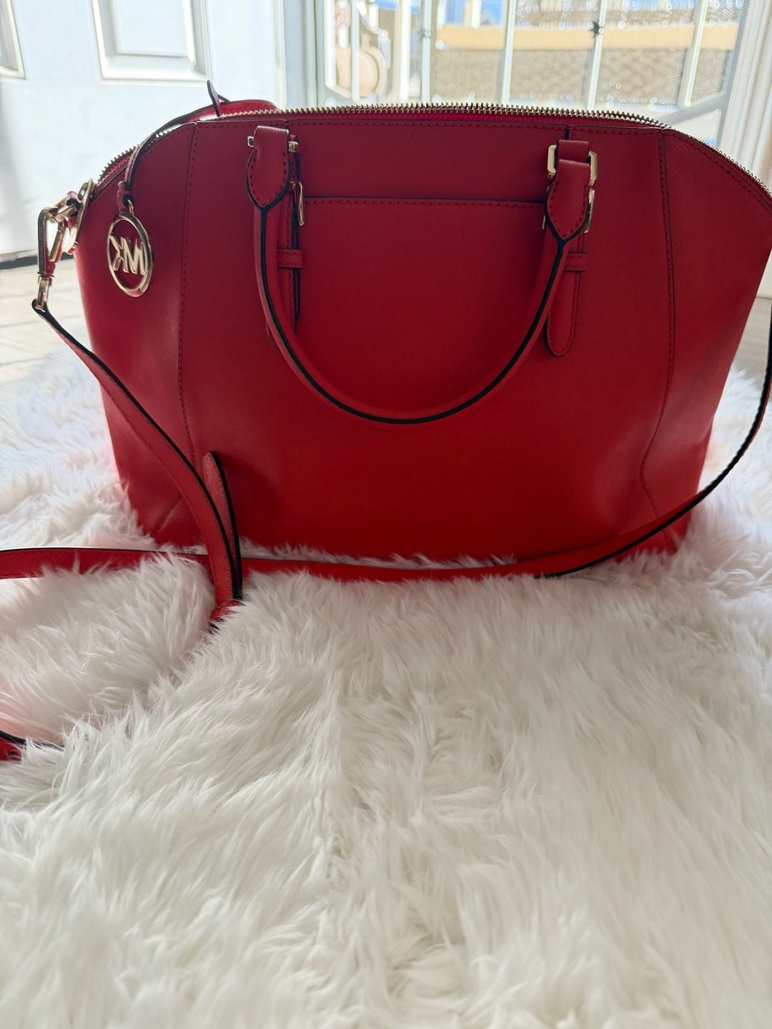Michael Kors Ciara Large Satchel Red Saffiano Leather Crossbody Handbag 9