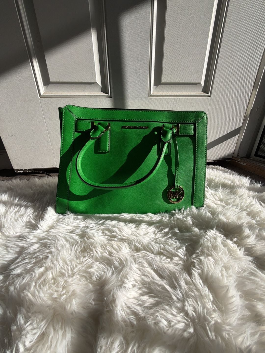 Michael Kors Dillon Medium Top Zip Leather Satchel Palm Green 2
