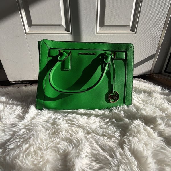 Michael Kors Dillon Medium Top Zip Leather Satchel Palm Green