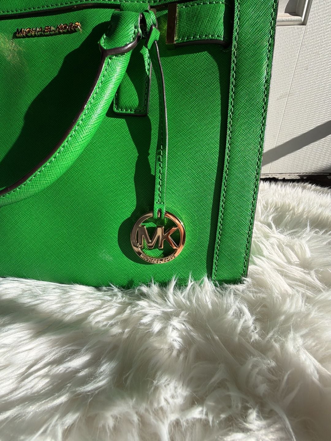 Michael Kors Dillon Medium Top Zip Leather Satchel Palm Green 3