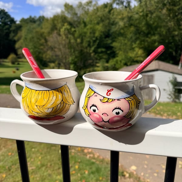 Campbell's Soup Kids Ceramic Mug Set of 2 with Spoons 1998