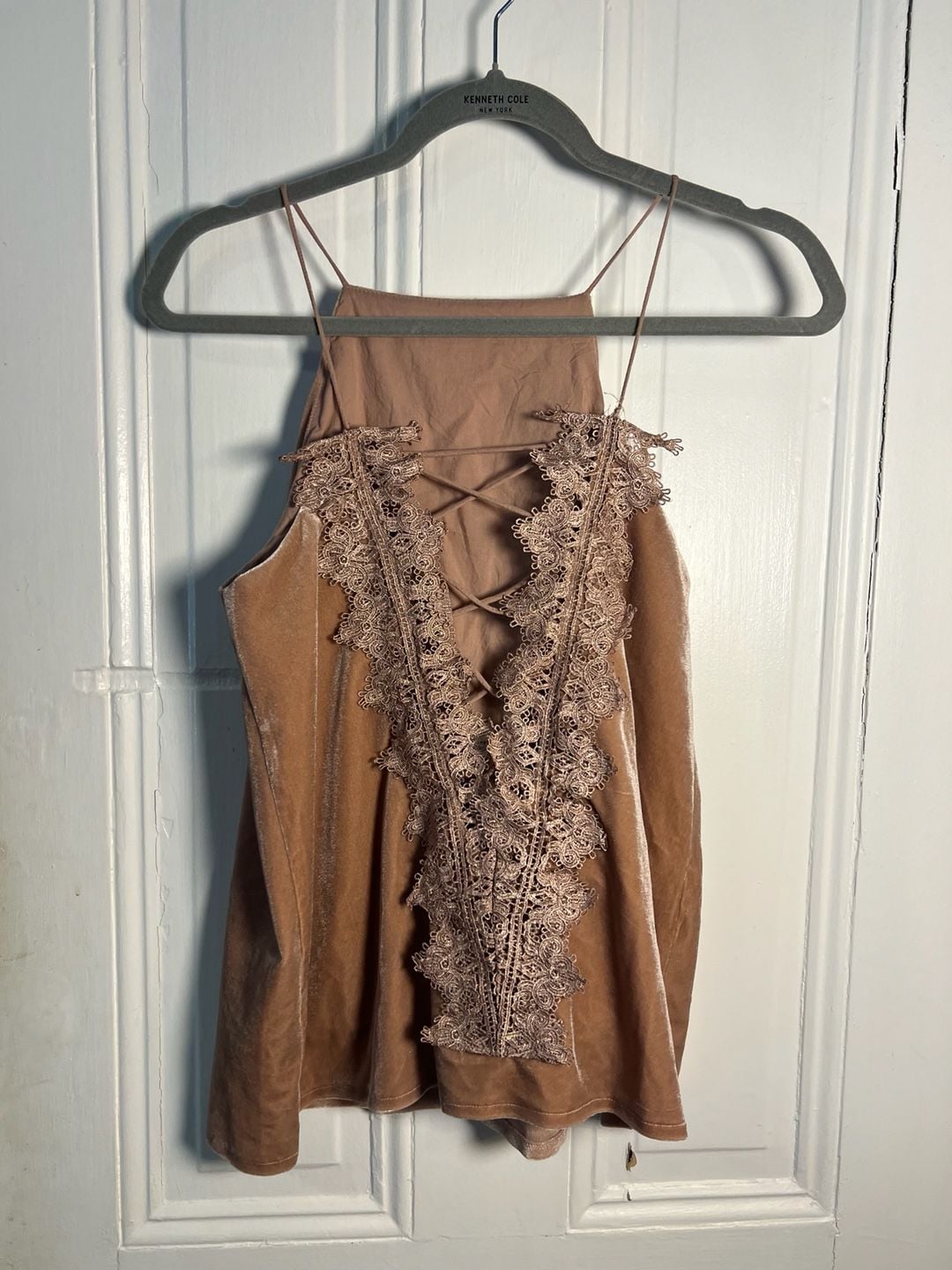 DO+BE Velvet Tank Top Size S Pink Lace-Up Back 3