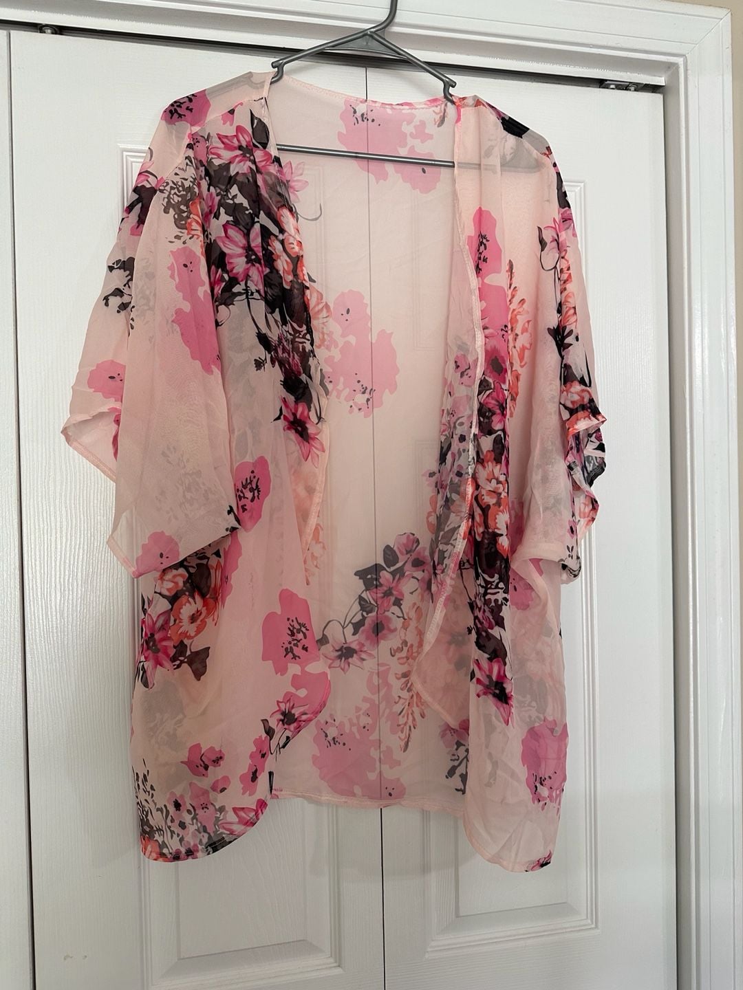 Unbranded Floral Kimono Cardigan Size XXL Pink Chiffon Beach Cover Up 2