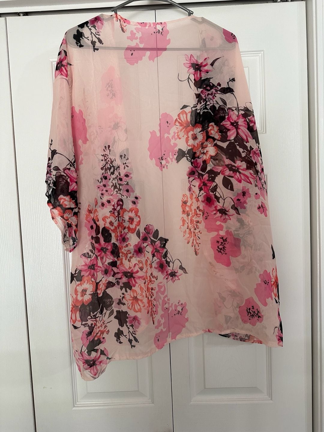 Unbranded Floral Kimono Cardigan Size XXL Pink Chiffon Beach Cover Up 4