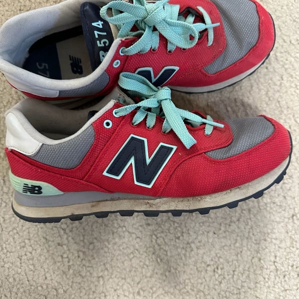 New Balance 574 Size 9 Red Light Blue Sneakers
