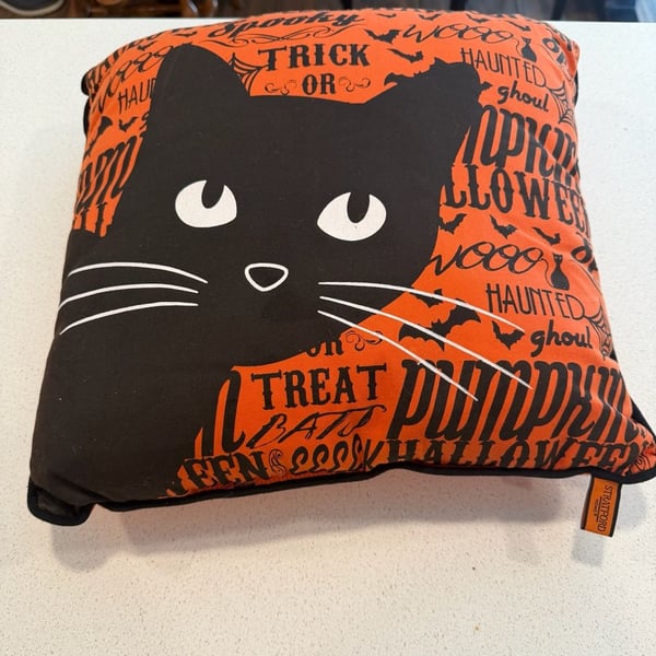 Stratford Home Halloween Black Cat Throw Pillow Orange 16x16 Spooky Decor