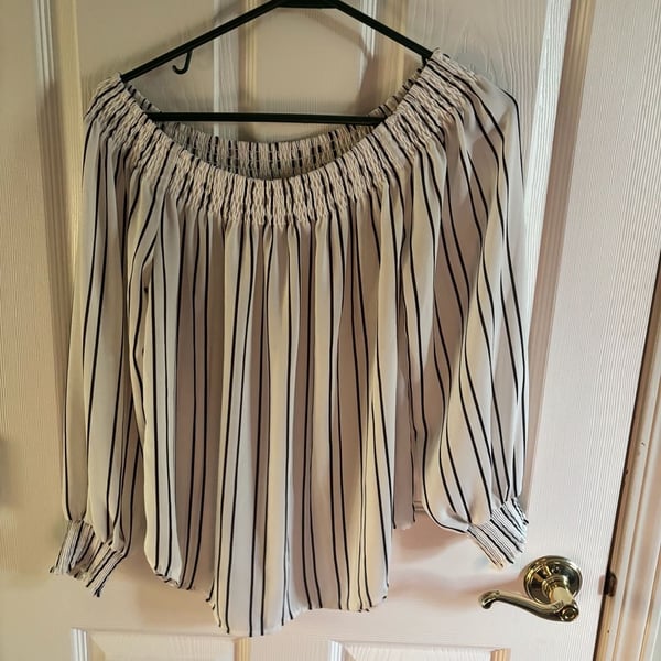 Express Off The Shoulder Blouse White Black Striped
