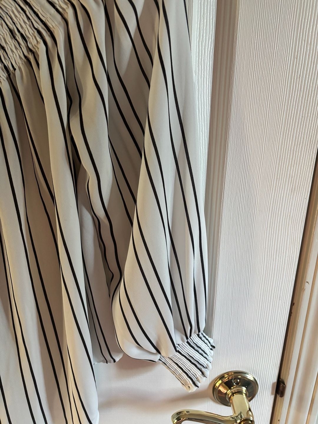 Express Off The Shoulder Blouse White Black Striped 4