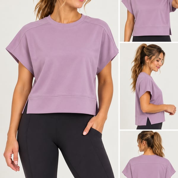 CALIA by Carrie Underwood Ultra Cozy Loose Fit Crew Short Sleeve Sweatshirt Purple Large