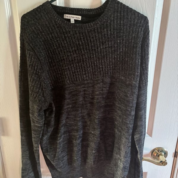 Calvin Klein Jeans Sweater Size L Gray Ribbed Knit Long Sleeve Crewneck