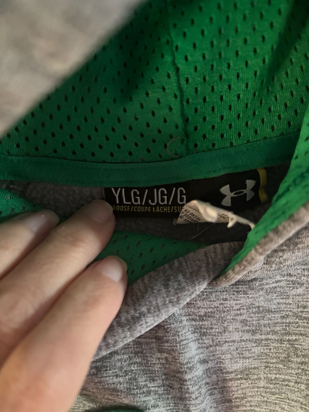 Under Armour Fleece Hoodie Size YLG Gray Green Big Logo Youth Boys 4