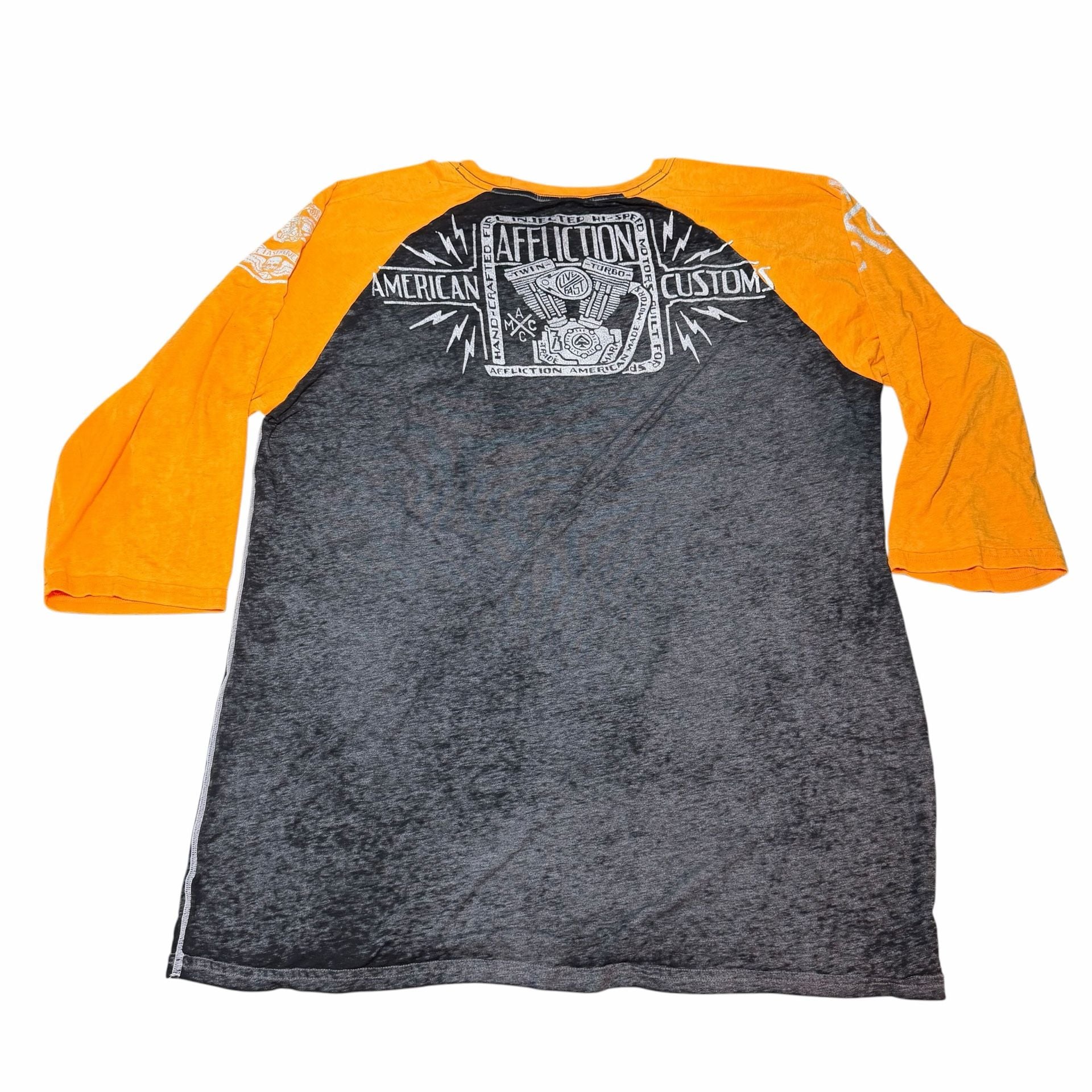 Affliction Live Fast Skull 3X-Large Black Orange Raglan Shirt 3