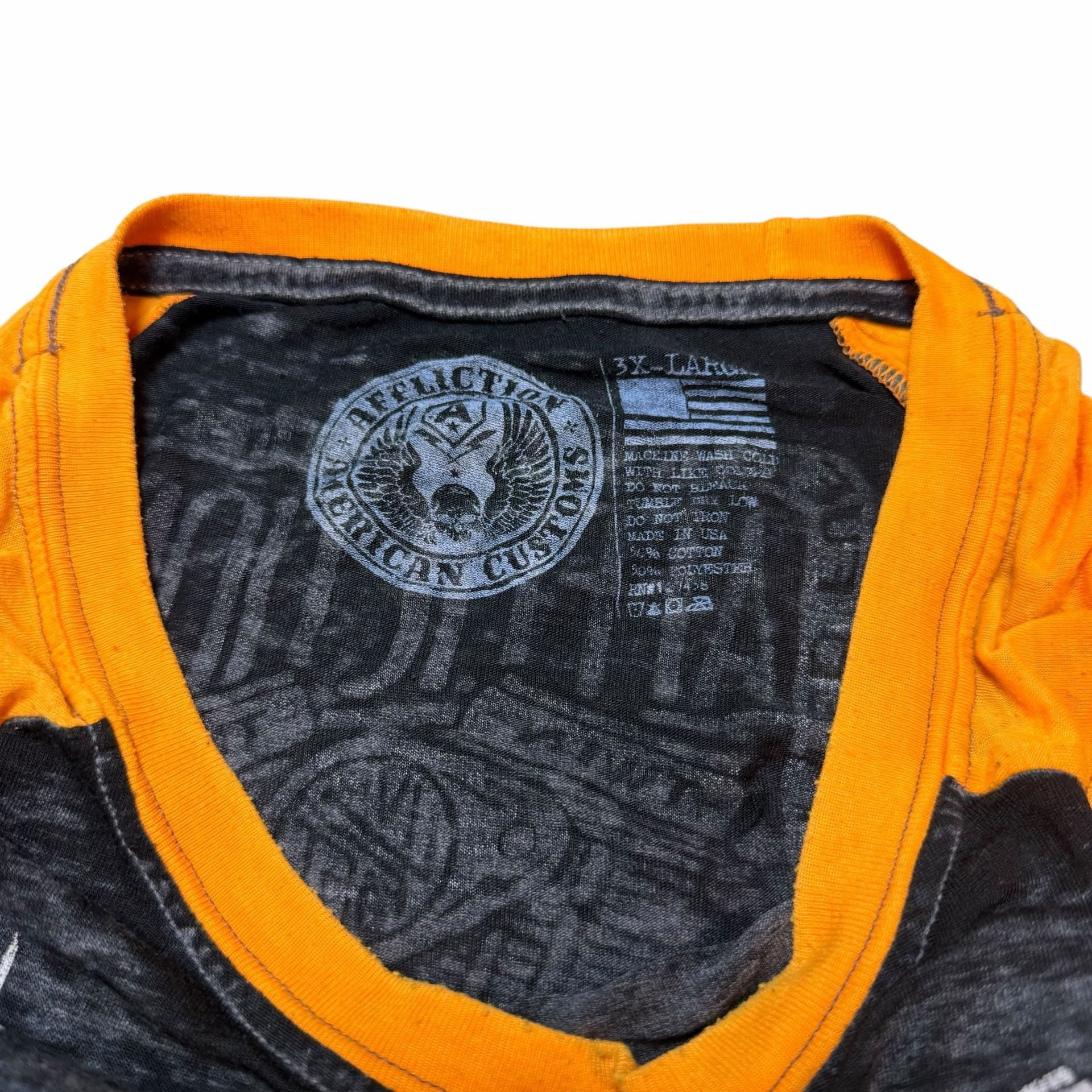 Affliction Live Fast Skull 3X-Large Black Orange Raglan Shirt 5