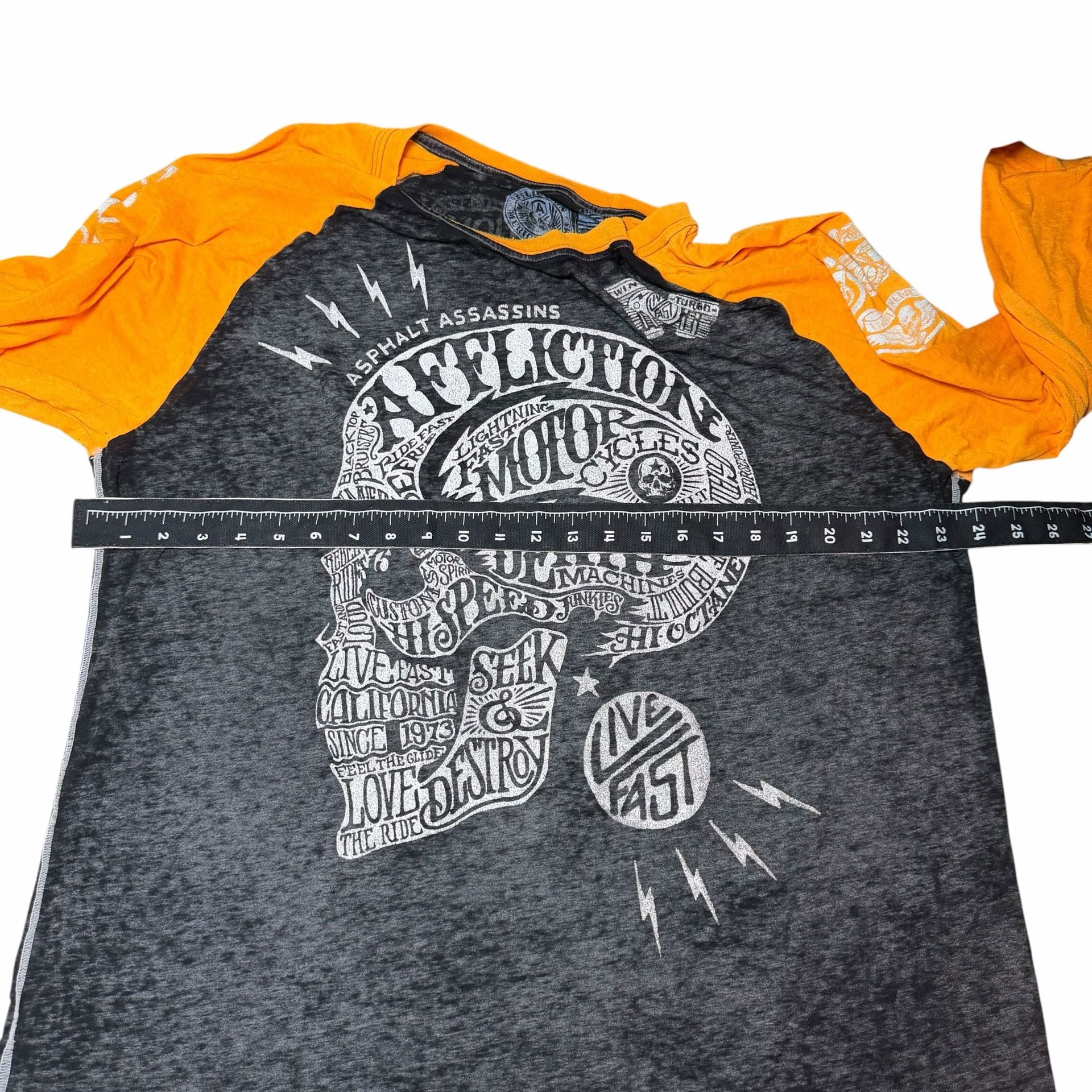 Affliction Live Fast Skull 3X-Large Black Orange Raglan Shirt 7