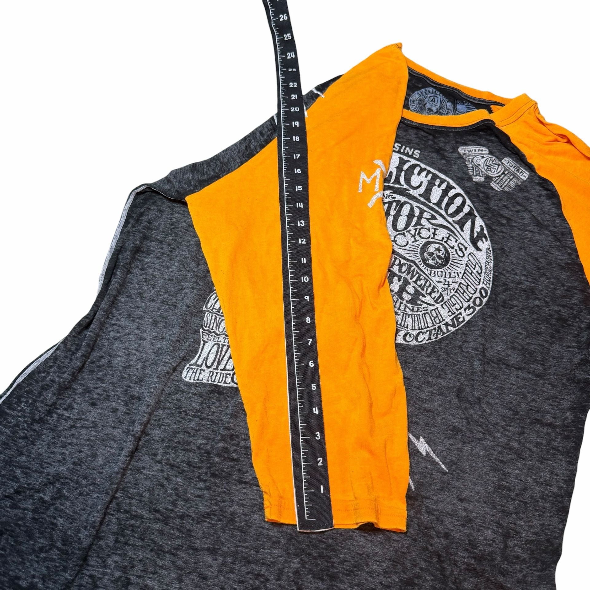 Affliction Live Fast Skull 3X-Large Black Orange Raglan Shirt 8
