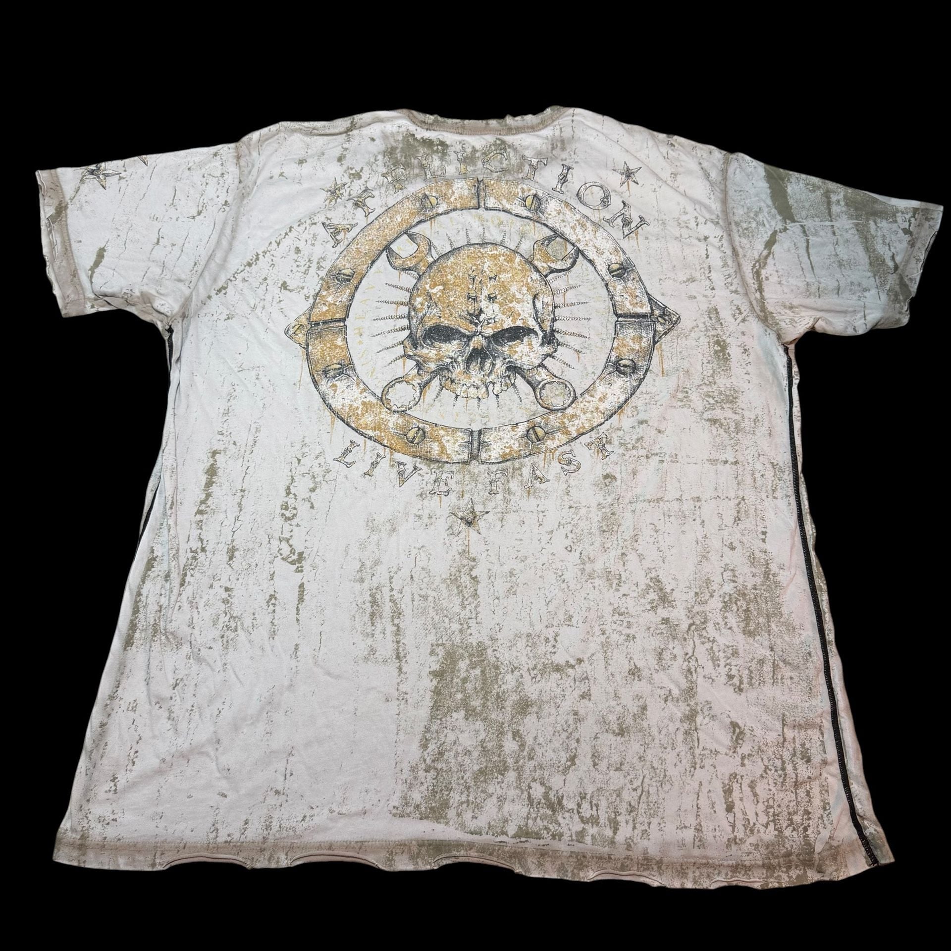 Affliction Graphic T-Shirt Size 2X-Large Off White Skull Wrench 3