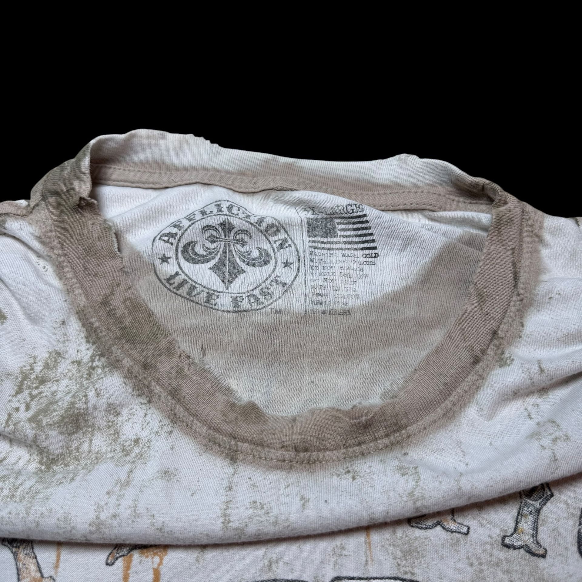 Affliction Graphic T-Shirt Size 2X-Large Off White Skull Wrench 4