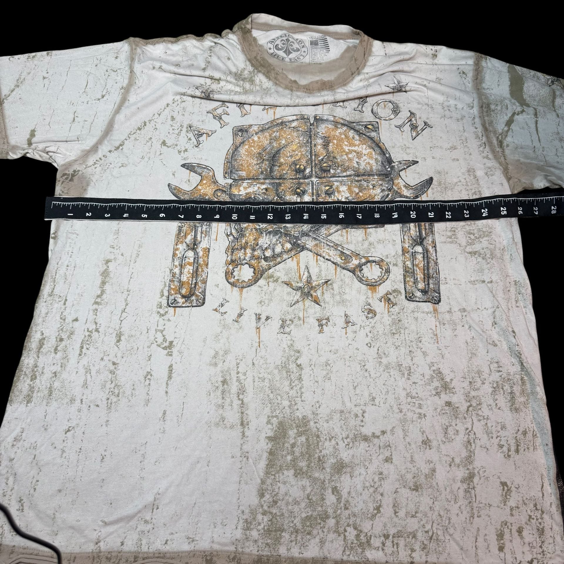 Affliction Graphic T-Shirt Size 2X-Large Off White Skull Wrench 7