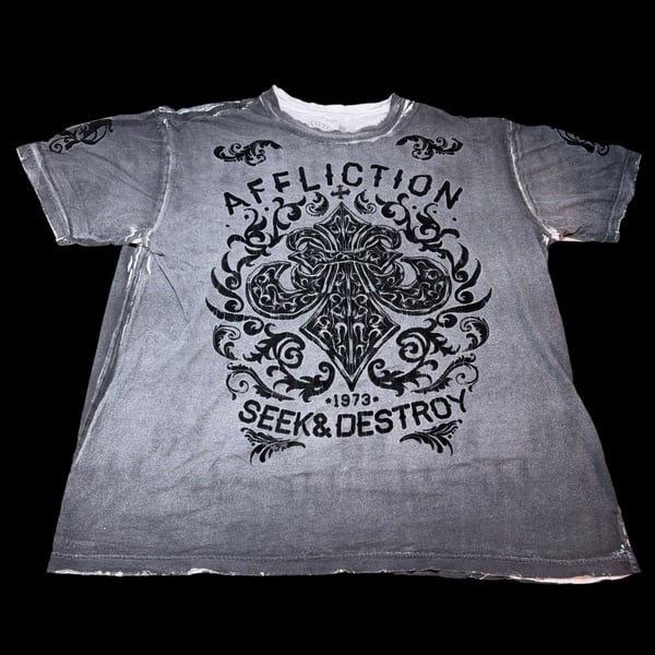 Affliction Seek & Destroy T-Shirt Size 3X-Large Gray Velvet Cross