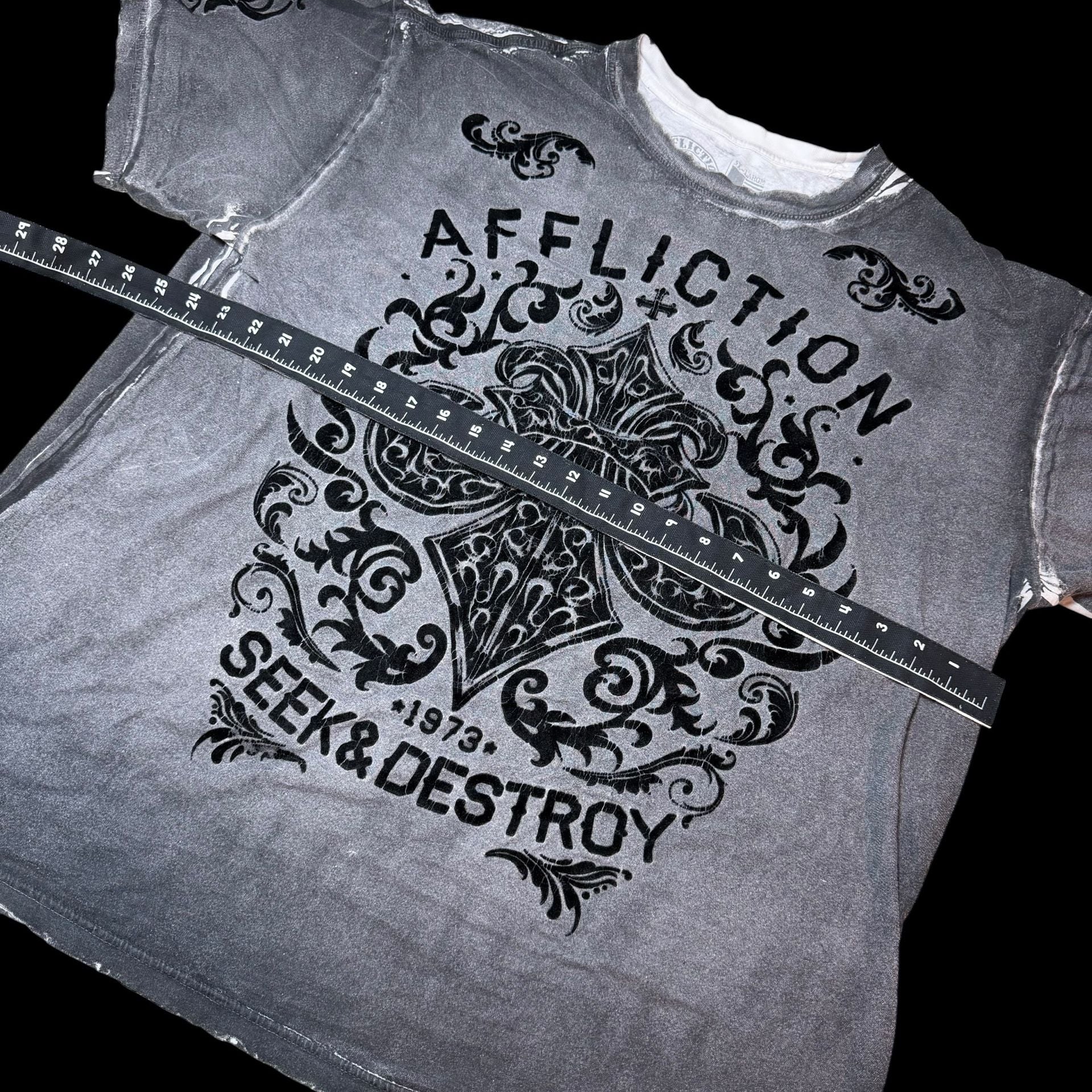 Affliction Seek & Destroy T-Shirt Size 3X-Large Gray Velvet Cross 5