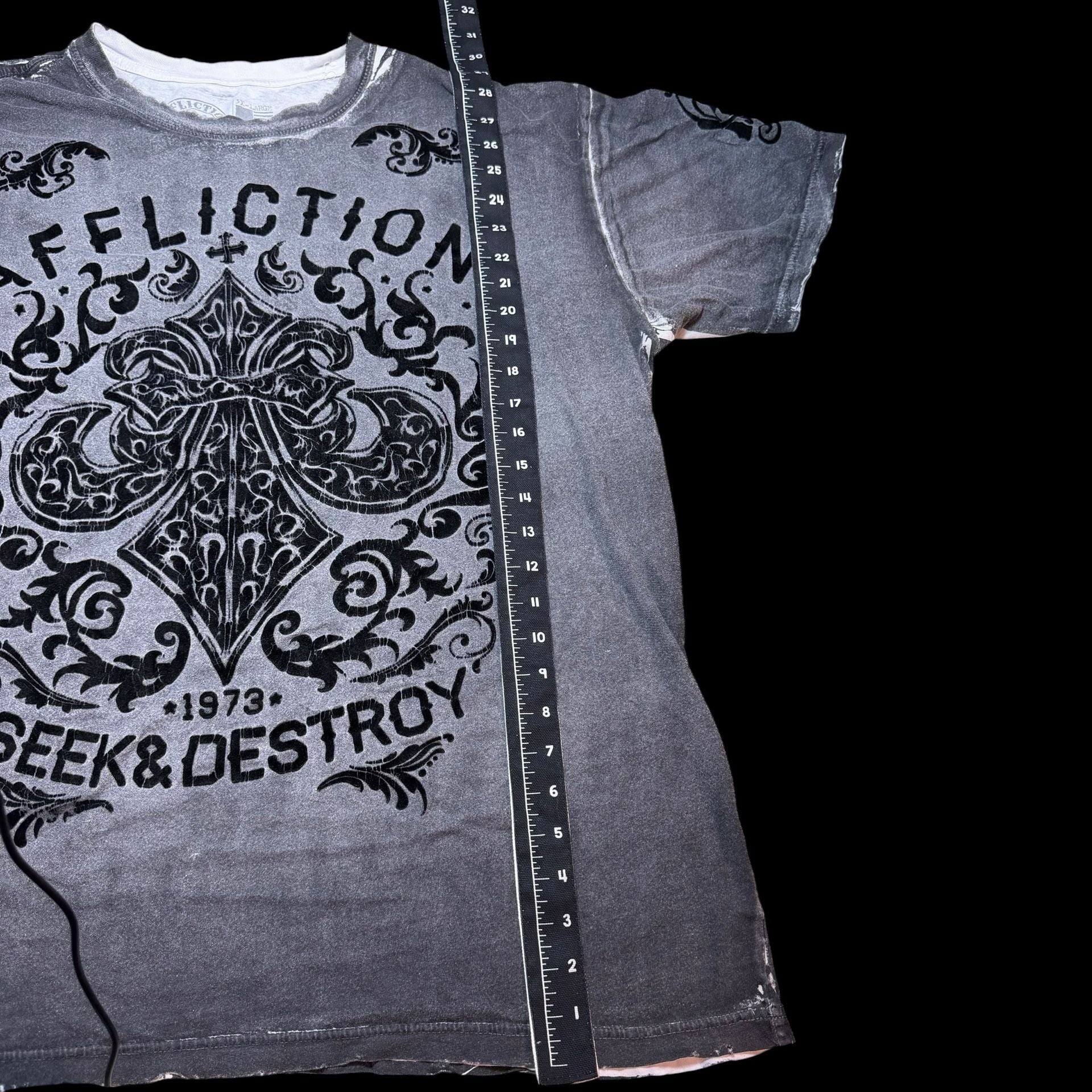 Affliction Seek & Destroy T-Shirt Size 3X-Large Gray Velvet Cross 6