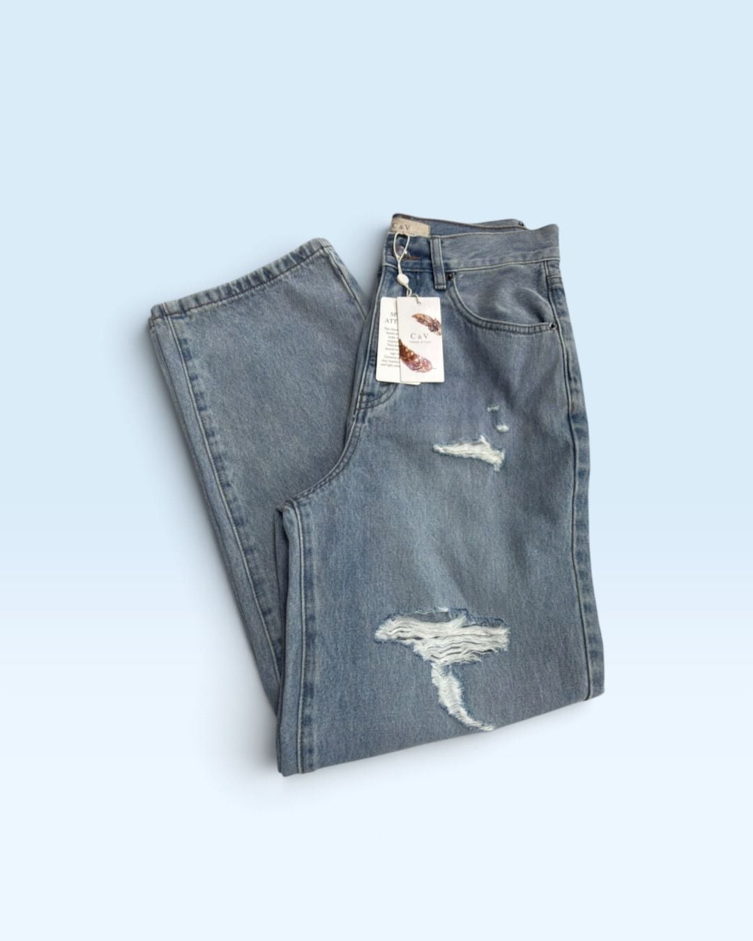 Chelsea & Violet Jeans Size 27 NWT Distressed Crossover Waist Light Wash Denim 2
