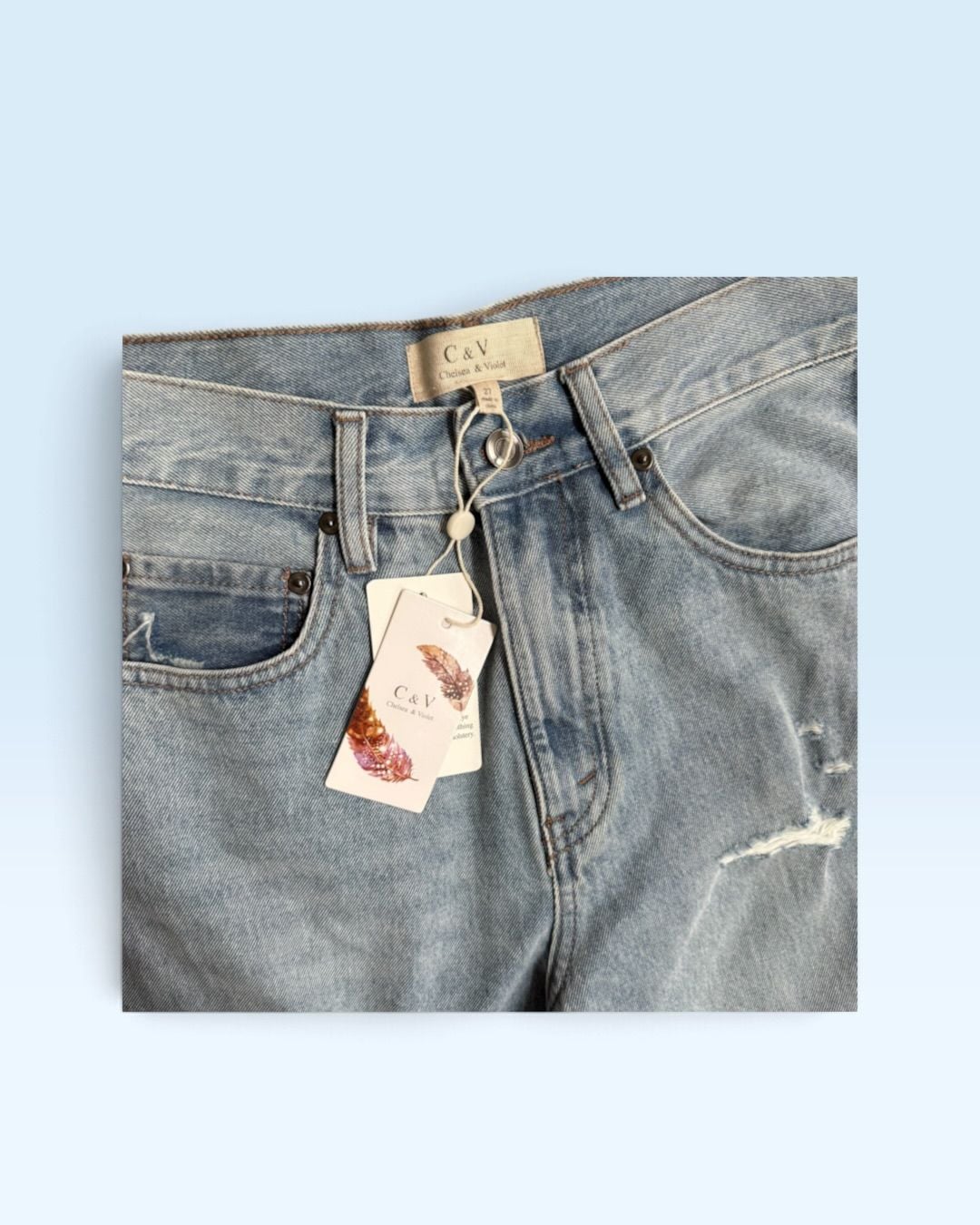 Chelsea & Violet Jeans Size 27 NWT Distressed Crossover Waist Light Wash Denim 4