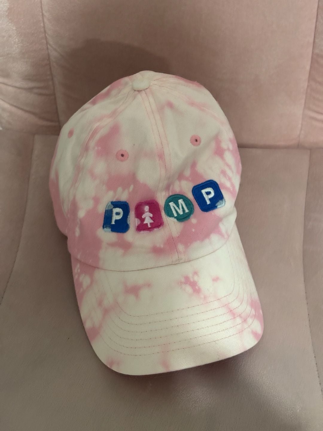 Unbranded Pimp Embroidered Pink White Tie Dye Baseball Cap 2